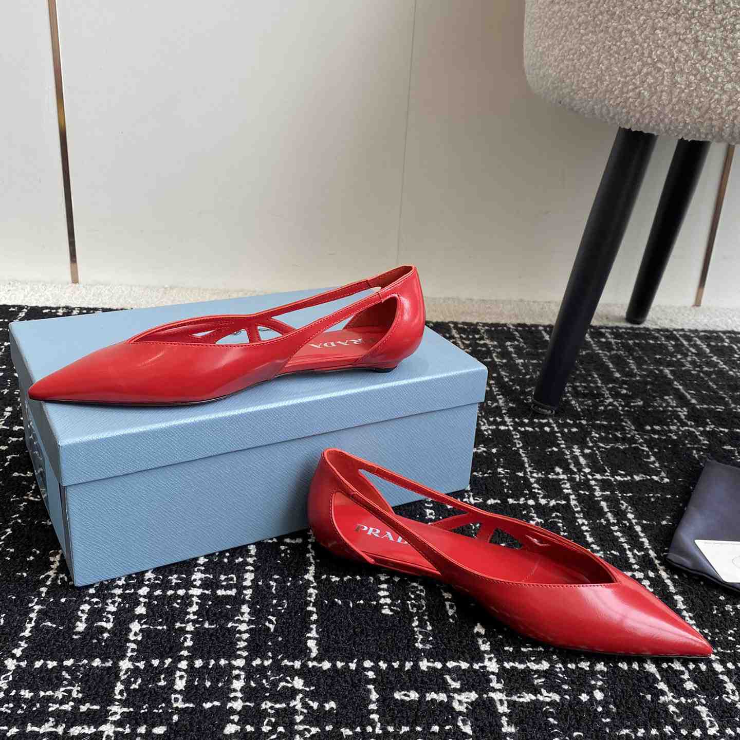 Prada Leather Cutout Ballerina Shoes - DesignerGu