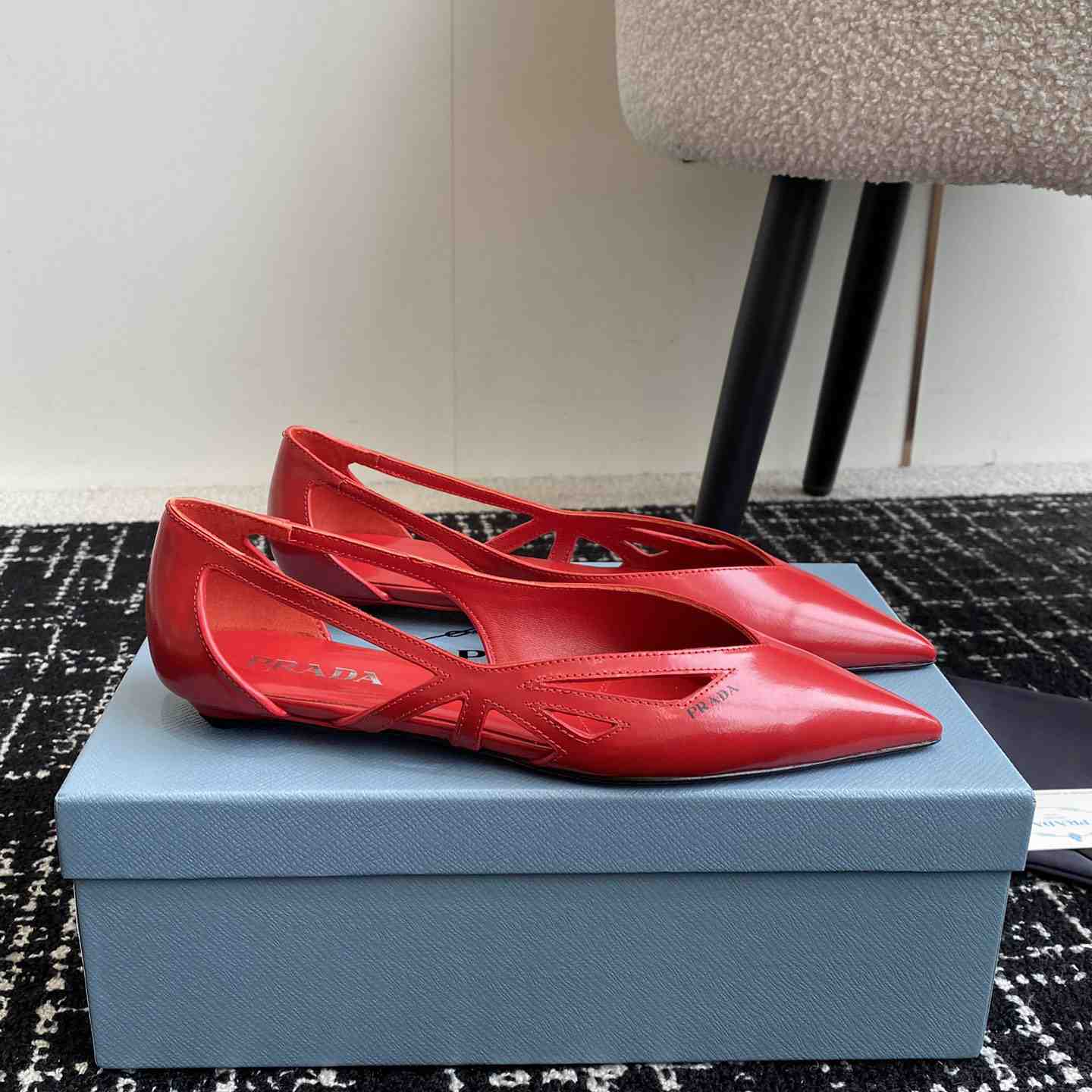 Prada Leather Cutout Ballerina Shoes - DesignerGu