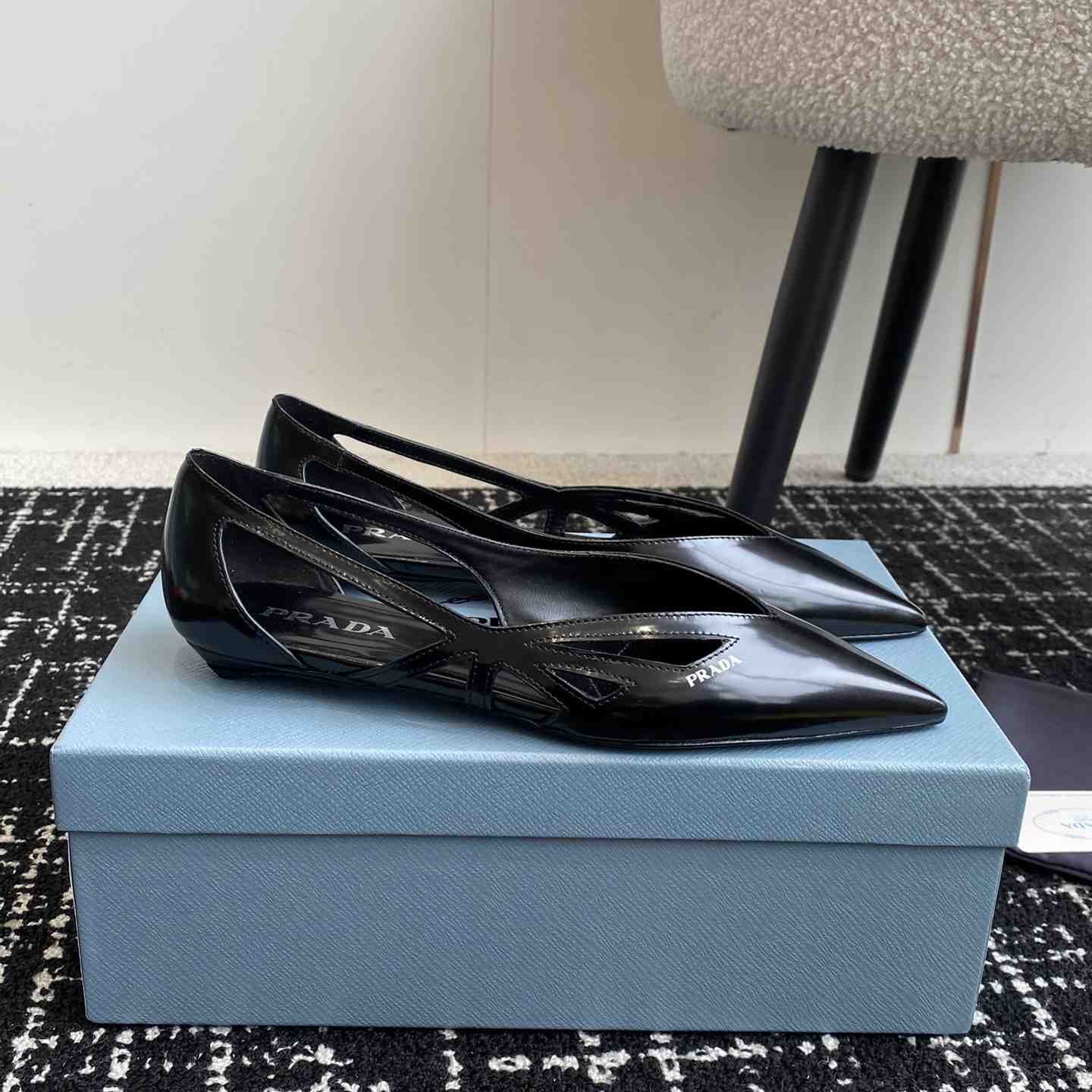 Prada Leather Cutout Ballerina Shoes - DesignerGu
