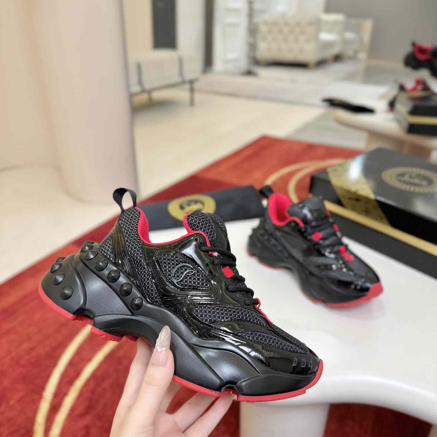 Christian Louboutin So Flo Patent Leather Sneakers - DesignerGu