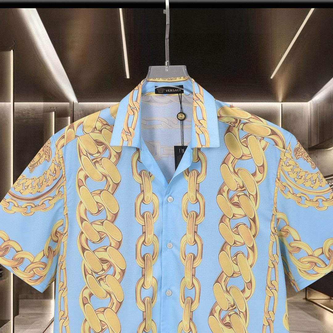 Versace Chain-Link Printed Short-Sleeved Shirt - DesignerGu