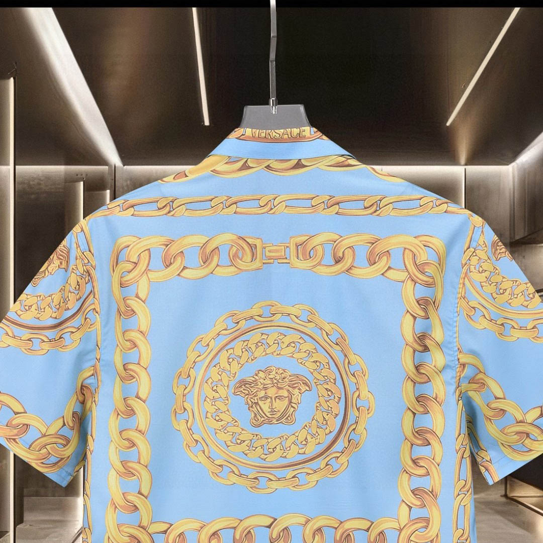 Versace Chain-Link Printed Short-Sleeved Shirt - DesignerGu