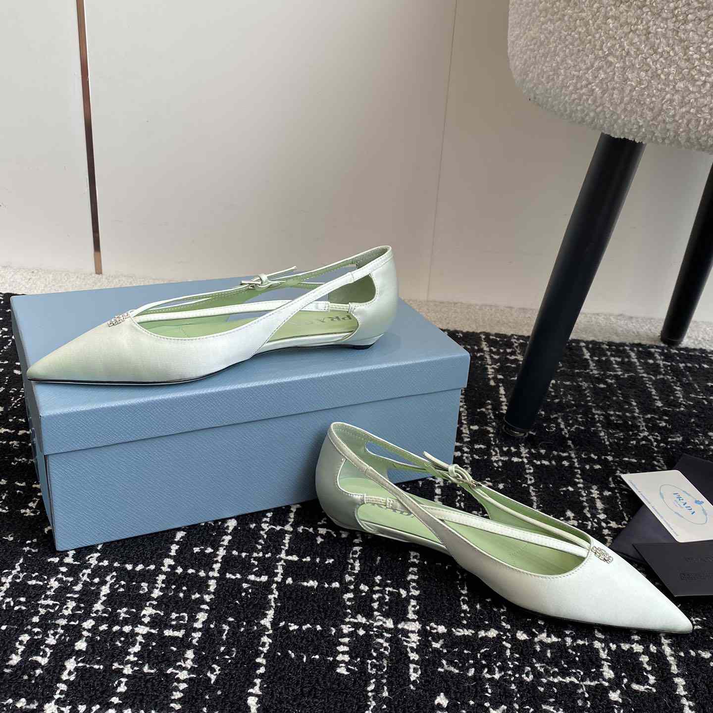Prada Satin Crystal Embellishments Ballet Flats - DesignerGu