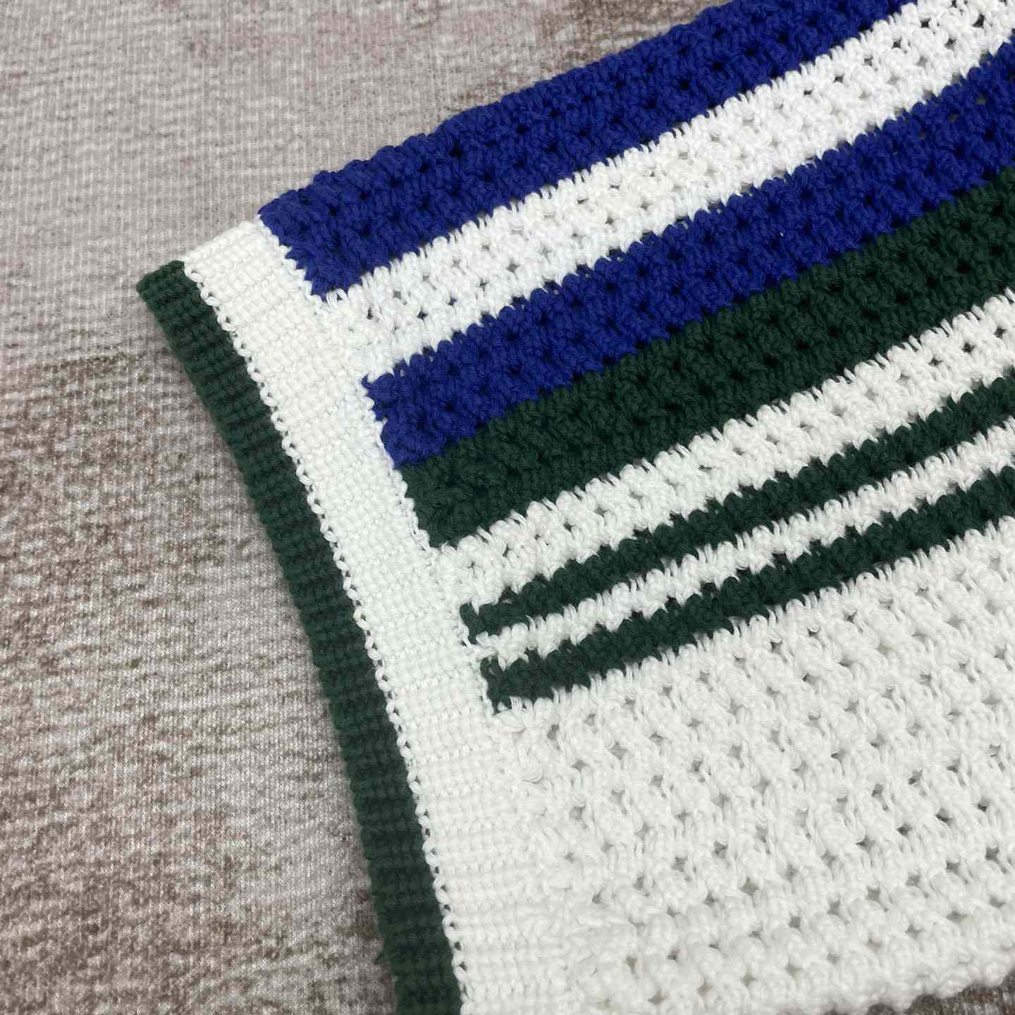 Casablanca Crochet Effect Tennis Shirt 'White/Green Stripe' D0031 - DesignerGu