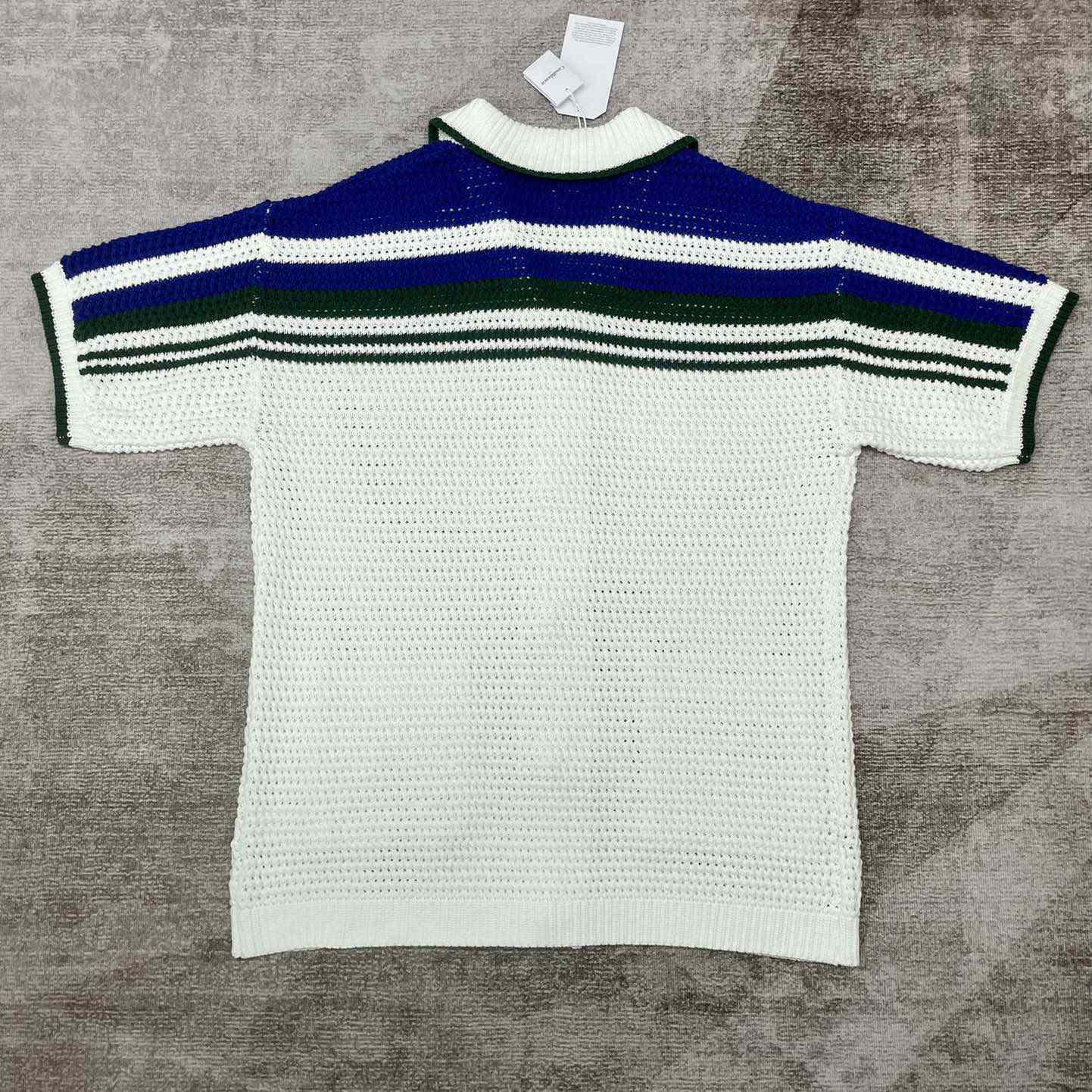 Casablanca Crochet Effect Tennis Shirt 'White/Green Stripe' D0031 - DesignerGu