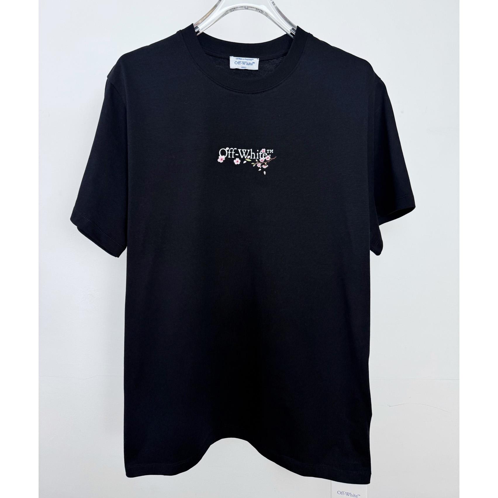 Off-White Embroidered Cherry Blossom Arrow Logo T-Shirt 'Black' - DesignerGu