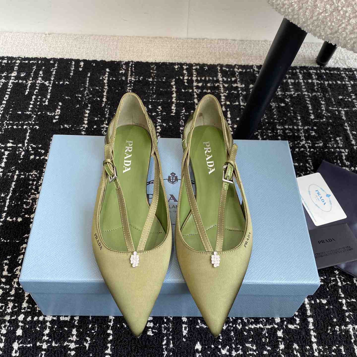 Prada Satin Crystal Embellishments Ballet Flats - DesignerGu