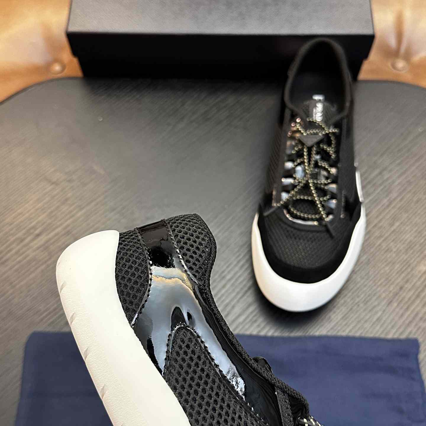 Prada Speedrock Patent Leather and Mesh Fabric Sneakers - DesignerGu