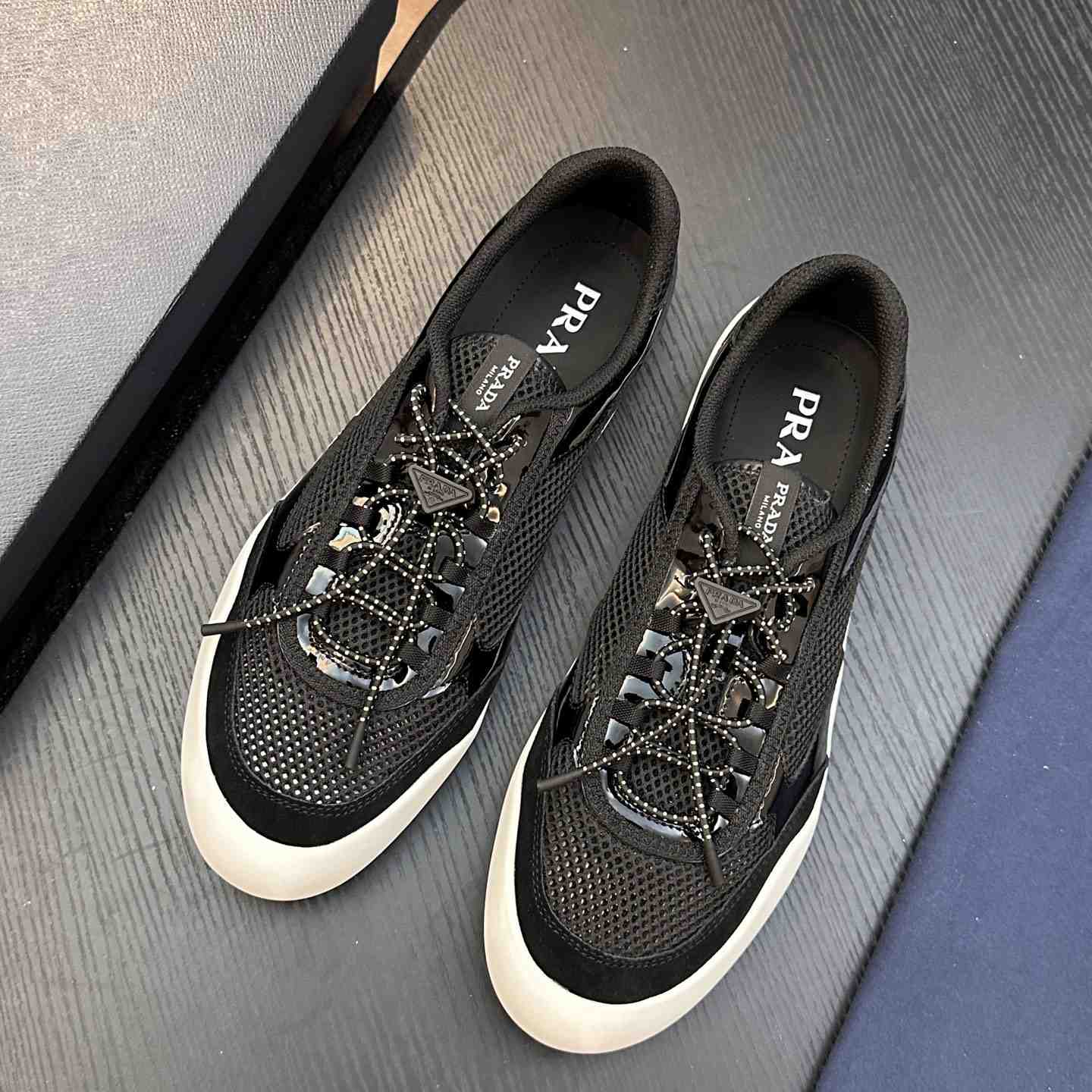 Prada Speedrock Patent Leather and Mesh Fabric Sneakers - DesignerGu