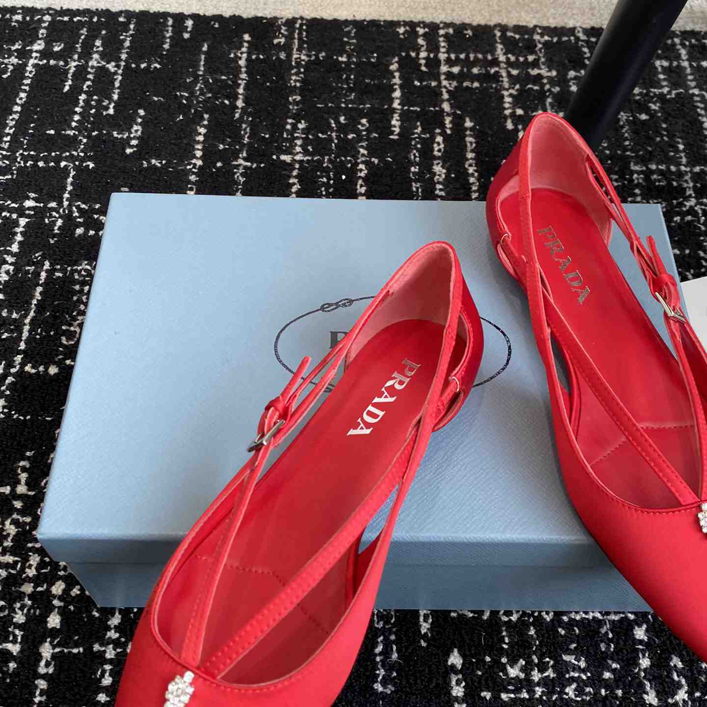 Prada Satin Crystal Embellishments Ballet Flats - DesignerGu