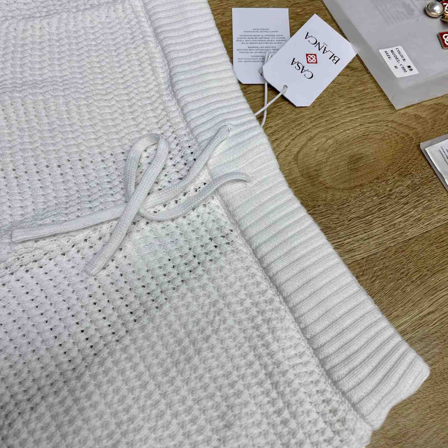 Casablanca White & Brown Tennis Stripe Crochet Shorts D0209 - DesignerGu