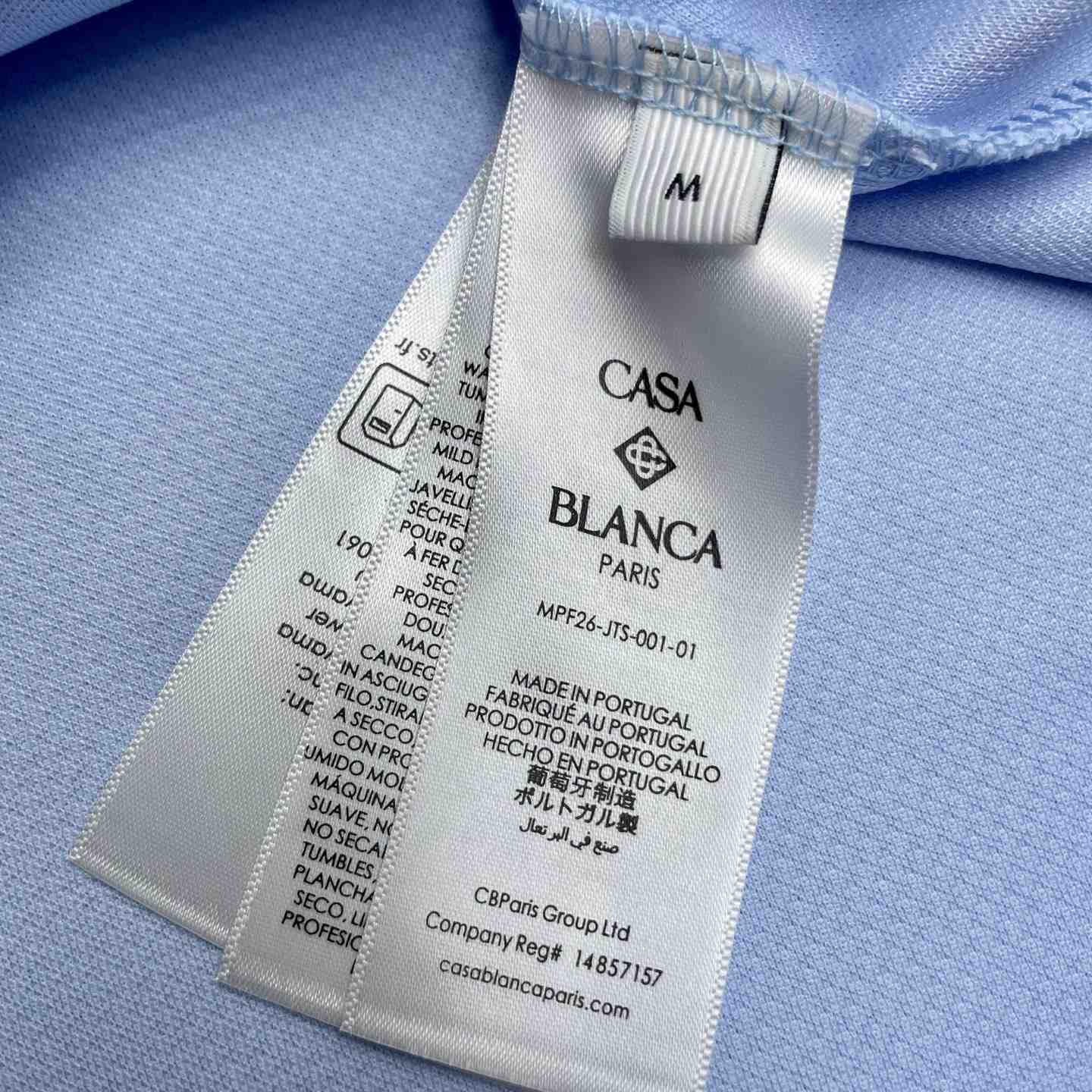 Casablanca Pale Blue Pique Quarter Zip Short Sleeve Polo Shirt C1179 - DesignerGu