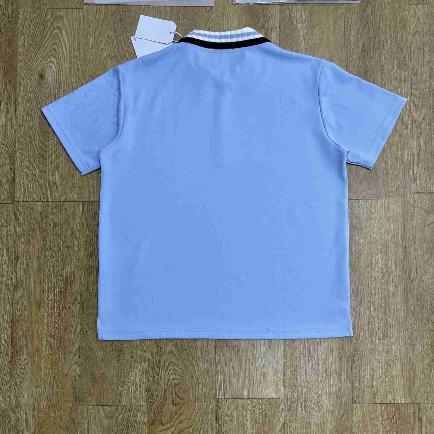 Casablanca Pale Blue Pique Quarter Zip Short Sleeve Polo Shirt C1179 - DesignerGu