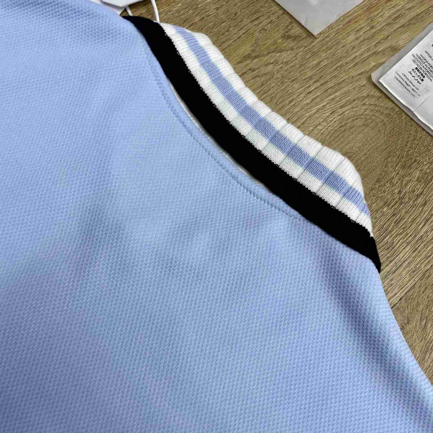 Casablanca Pale Blue Pique Quarter Zip Short Sleeve Polo Shirt C1179 - DesignerGu