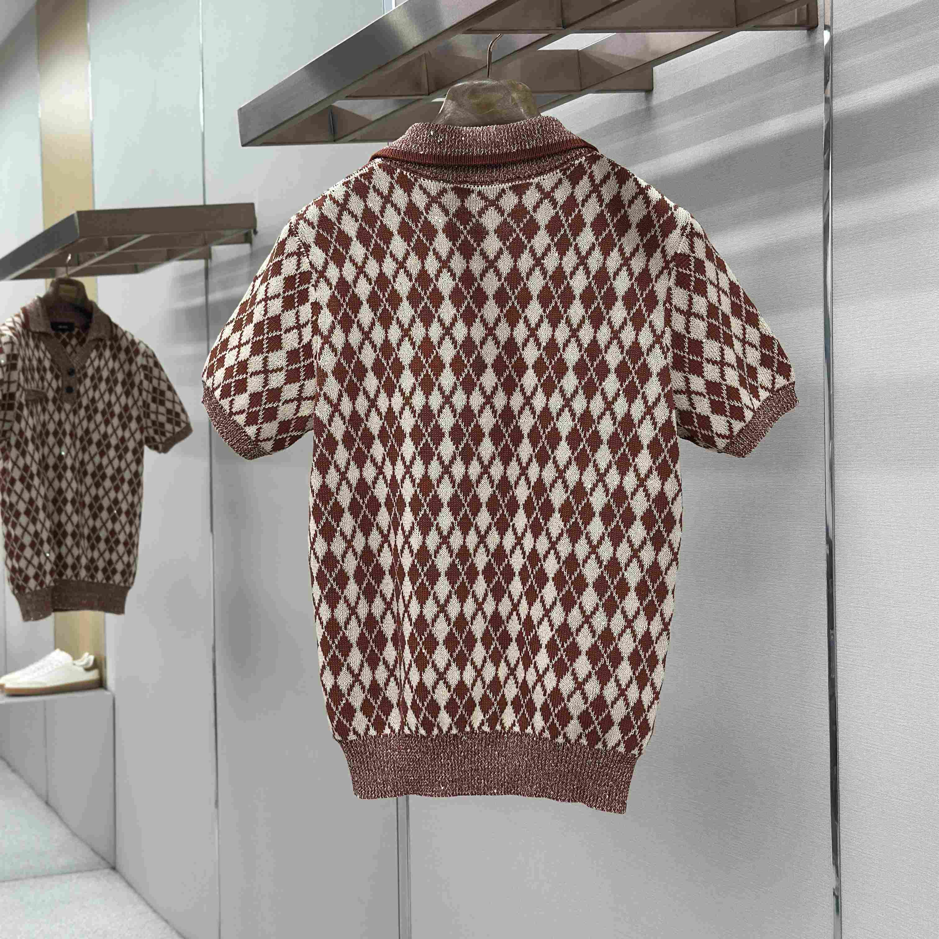 Amiri Argyle Plaid Knitted Polo Shirt - DesignerGu