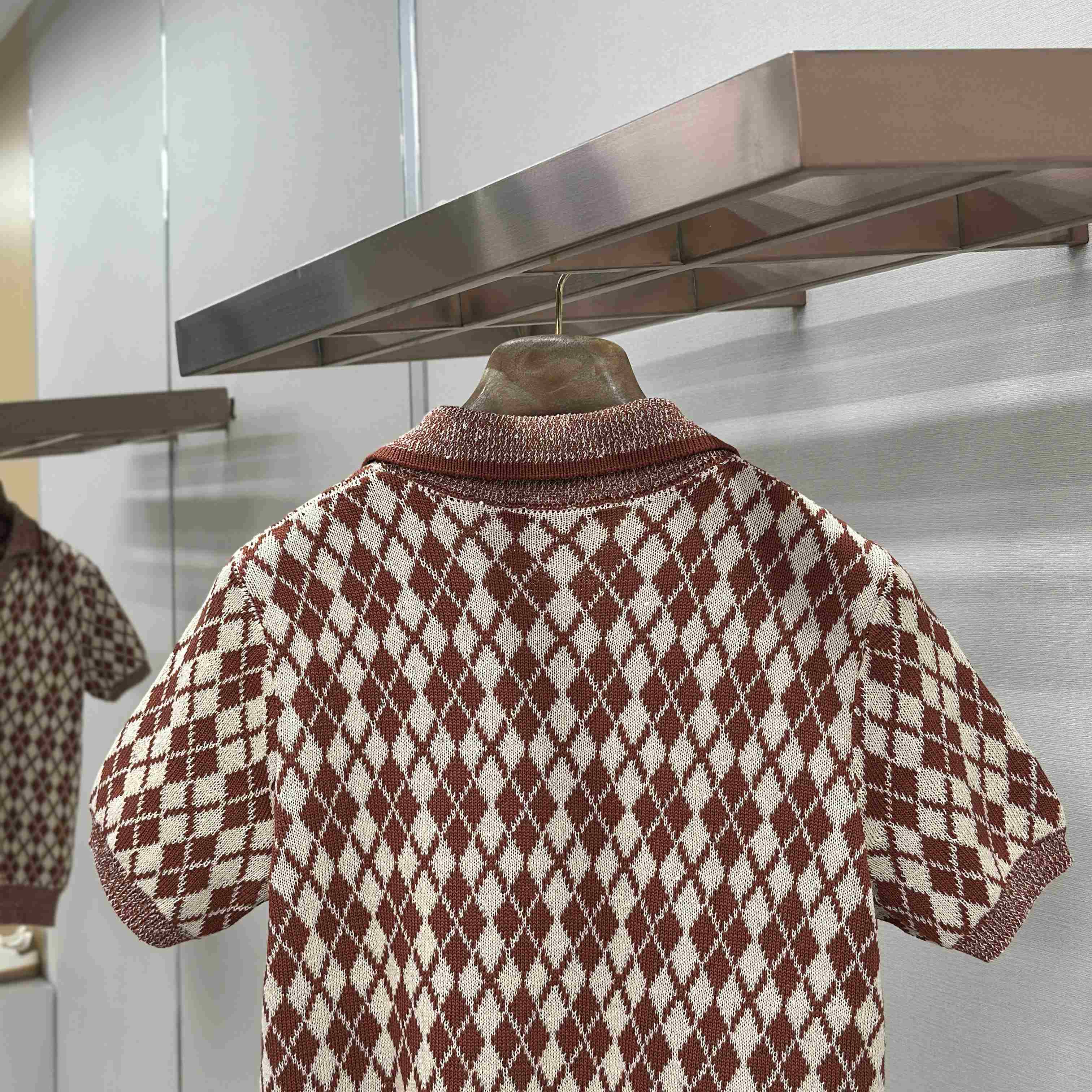 Amiri Argyle Plaid Knitted Polo Shirt - DesignerGu