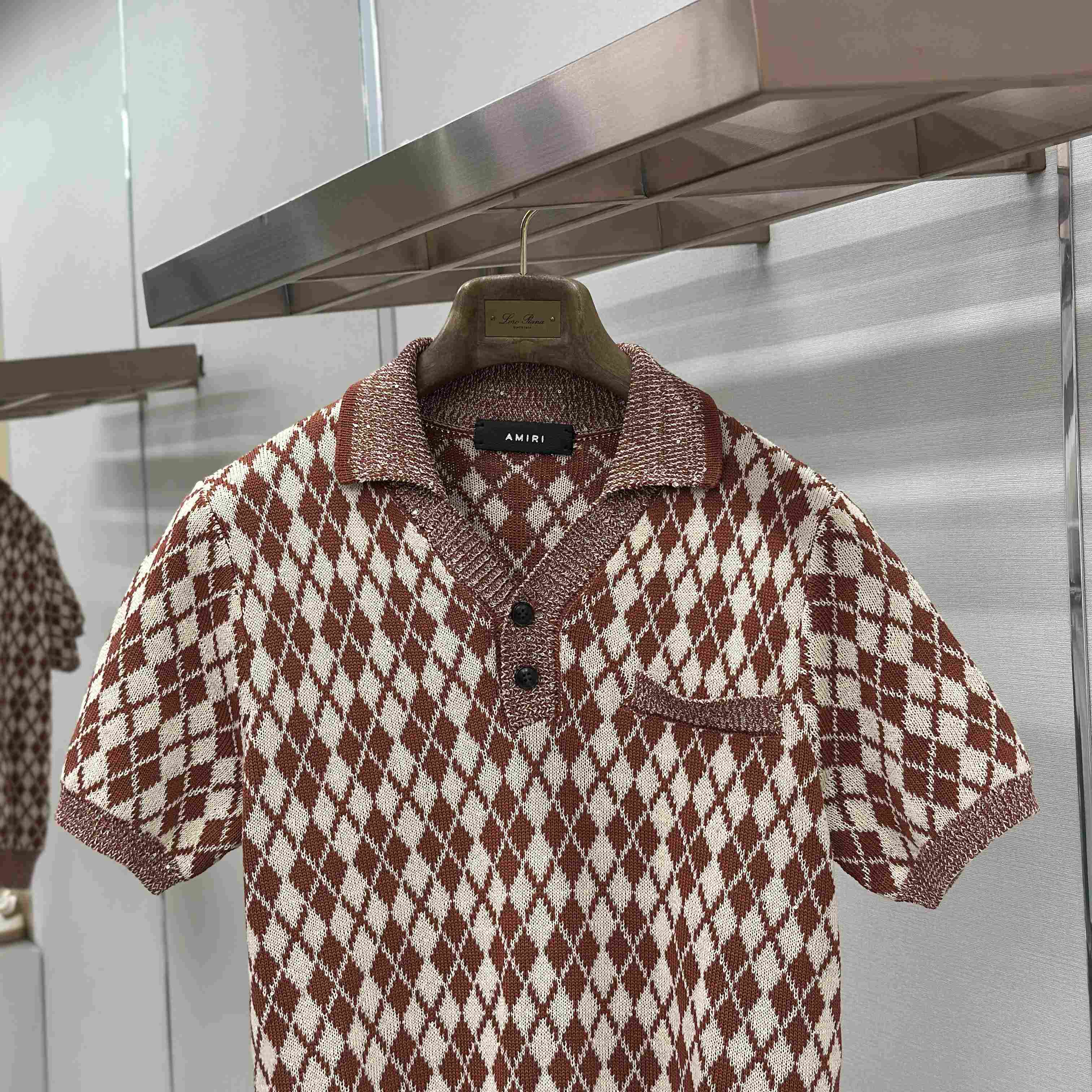 Amiri Argyle Plaid Knitted Polo Shirt - DesignerGu