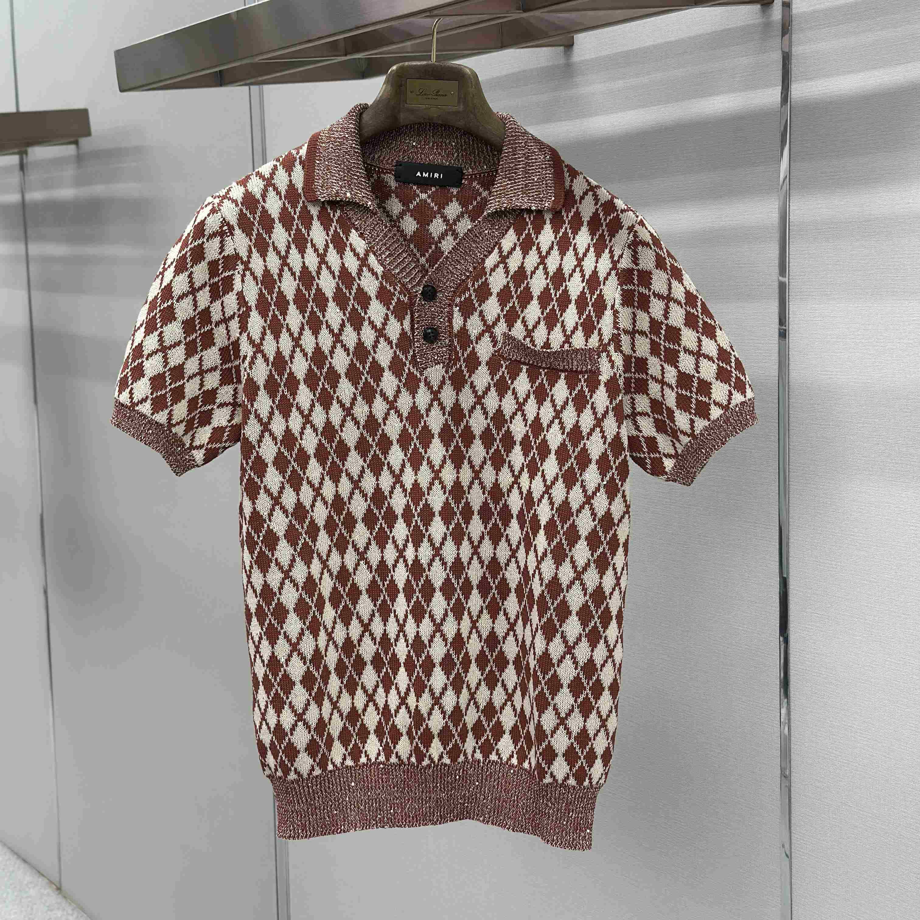 Amiri Argyle Plaid Knitted Polo Shirt - DesignerGu