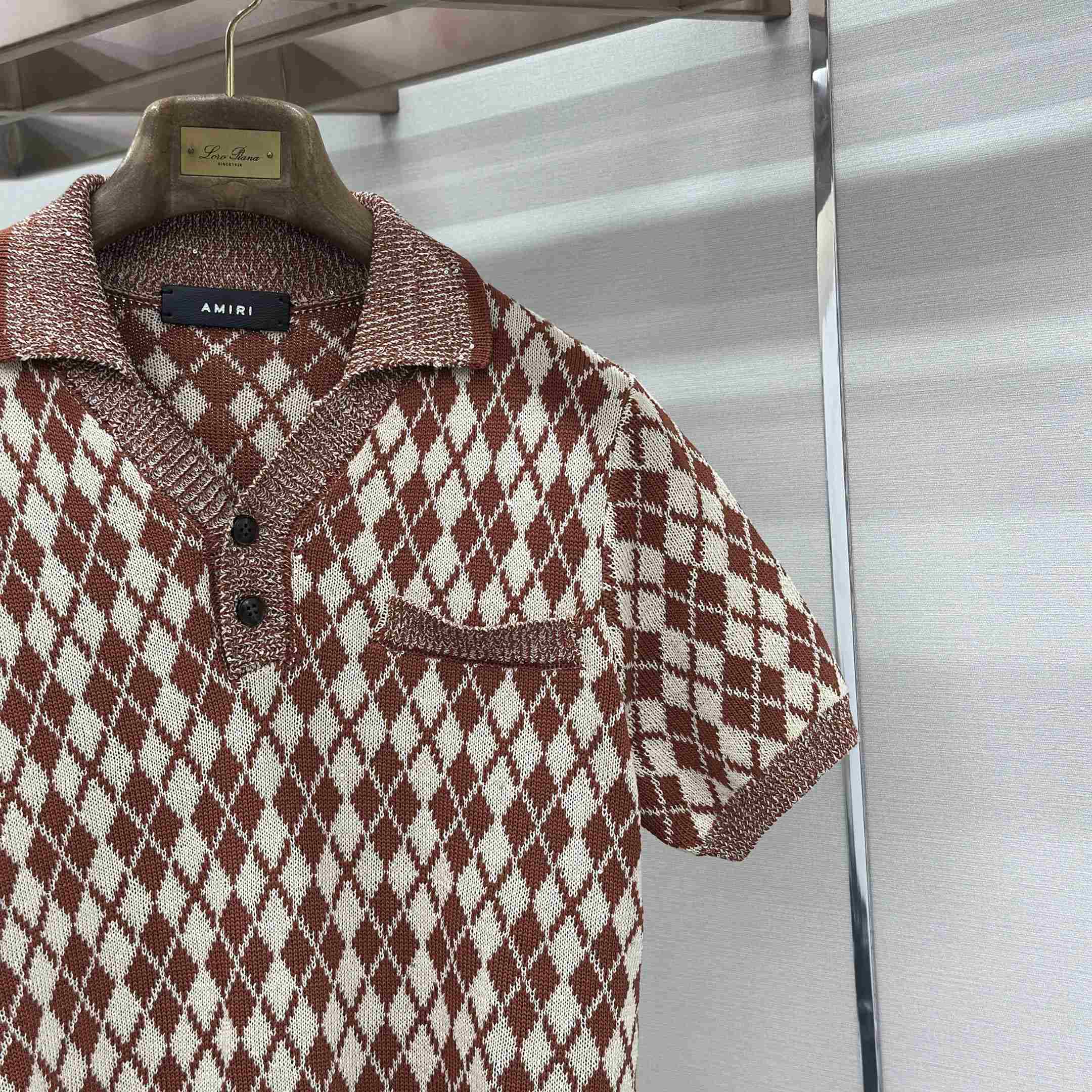 Amiri Argyle Plaid Knitted Polo Shirt - DesignerGu