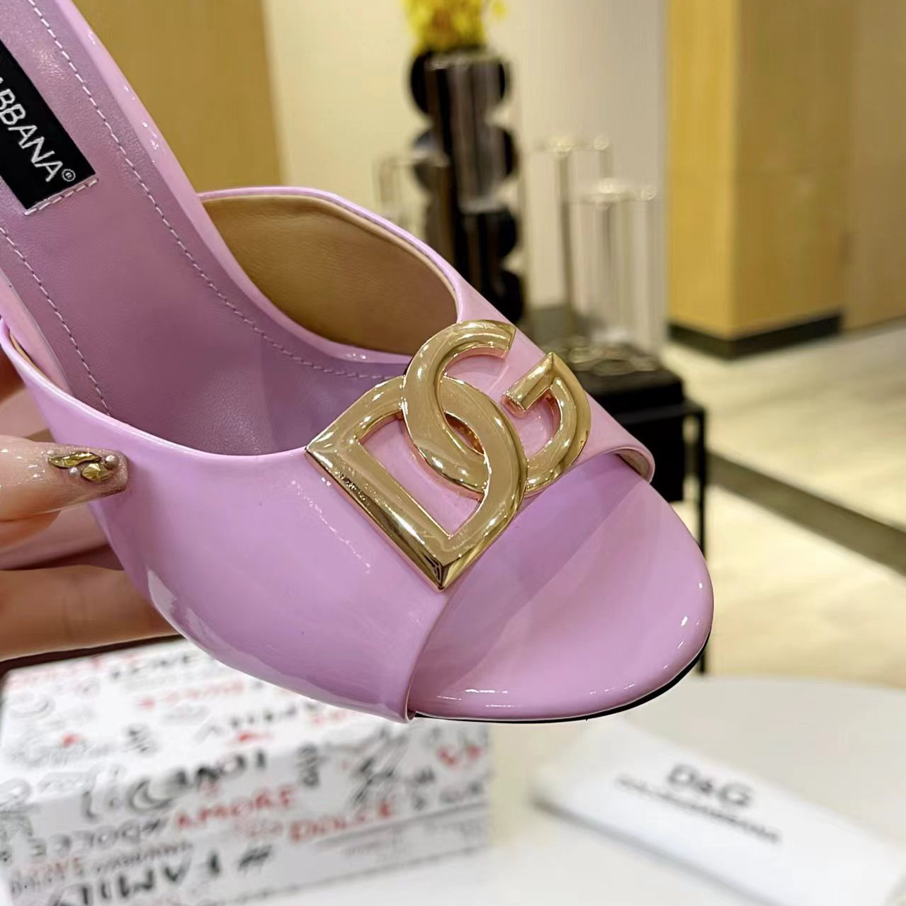 Dolce & Gabbana Patent Leather Mules With DG Logo - DesignerGu