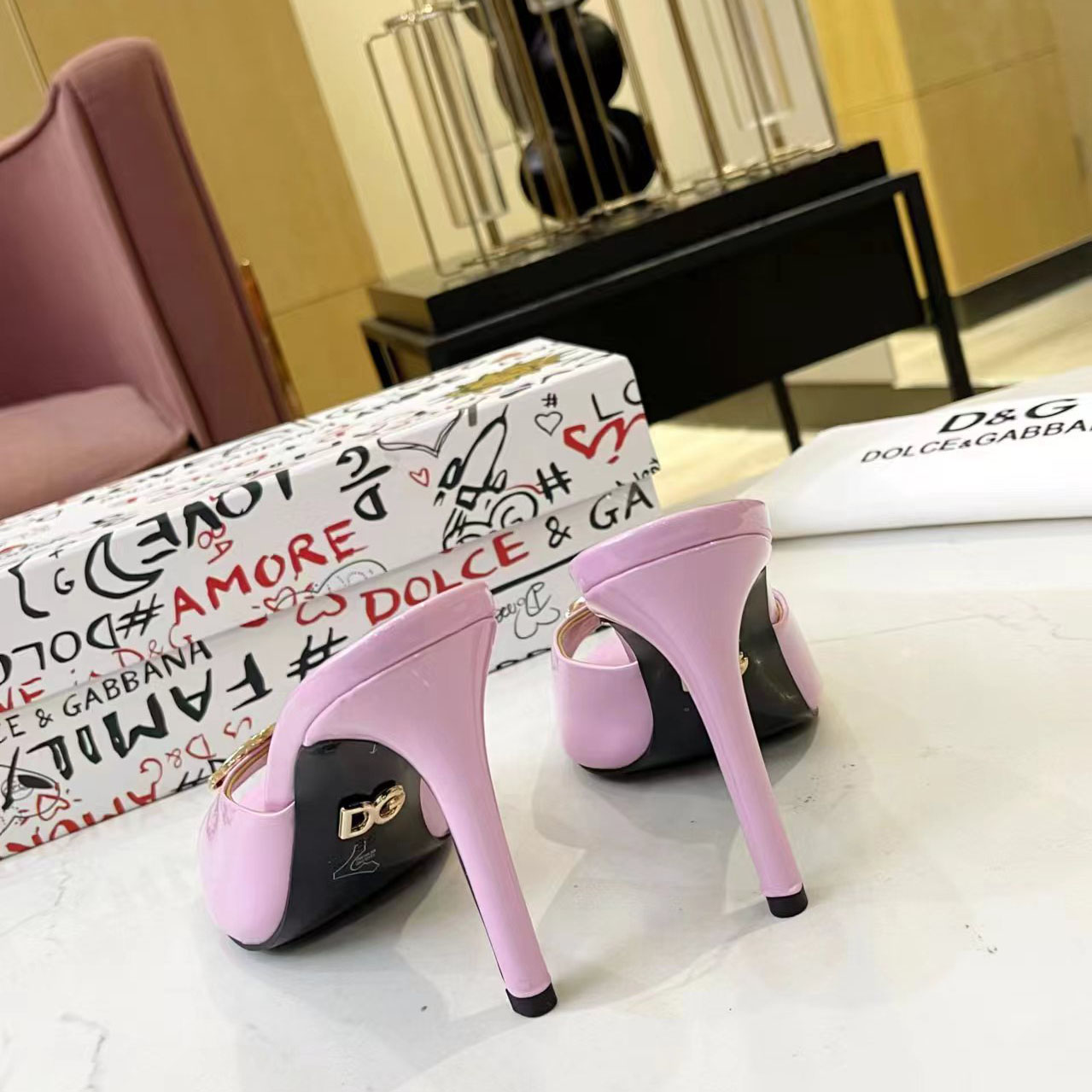 Dolce & Gabbana Patent Leather Mules With DG Logo - DesignerGu