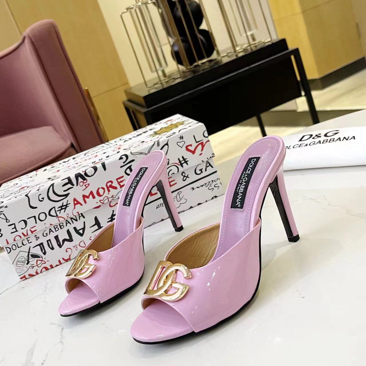 Dolce & Gabbana Patent Leather Mules With DG Logo - DesignerGu