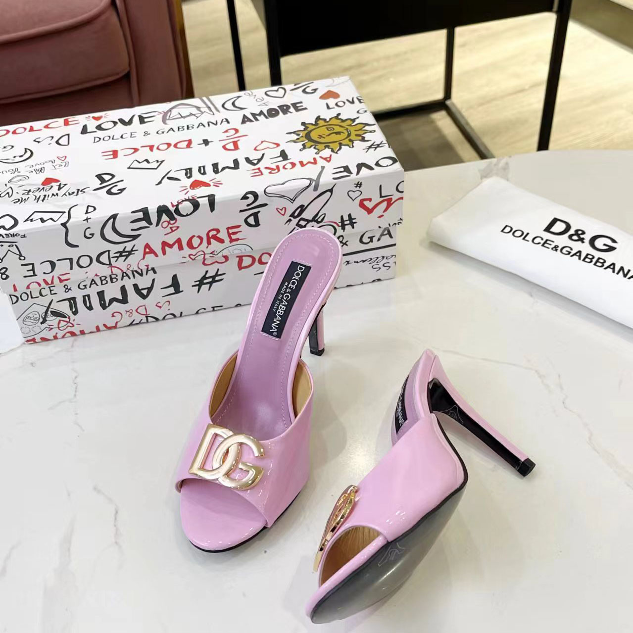 Dolce & Gabbana Patent Leather Mules With DG Logo - DesignerGu