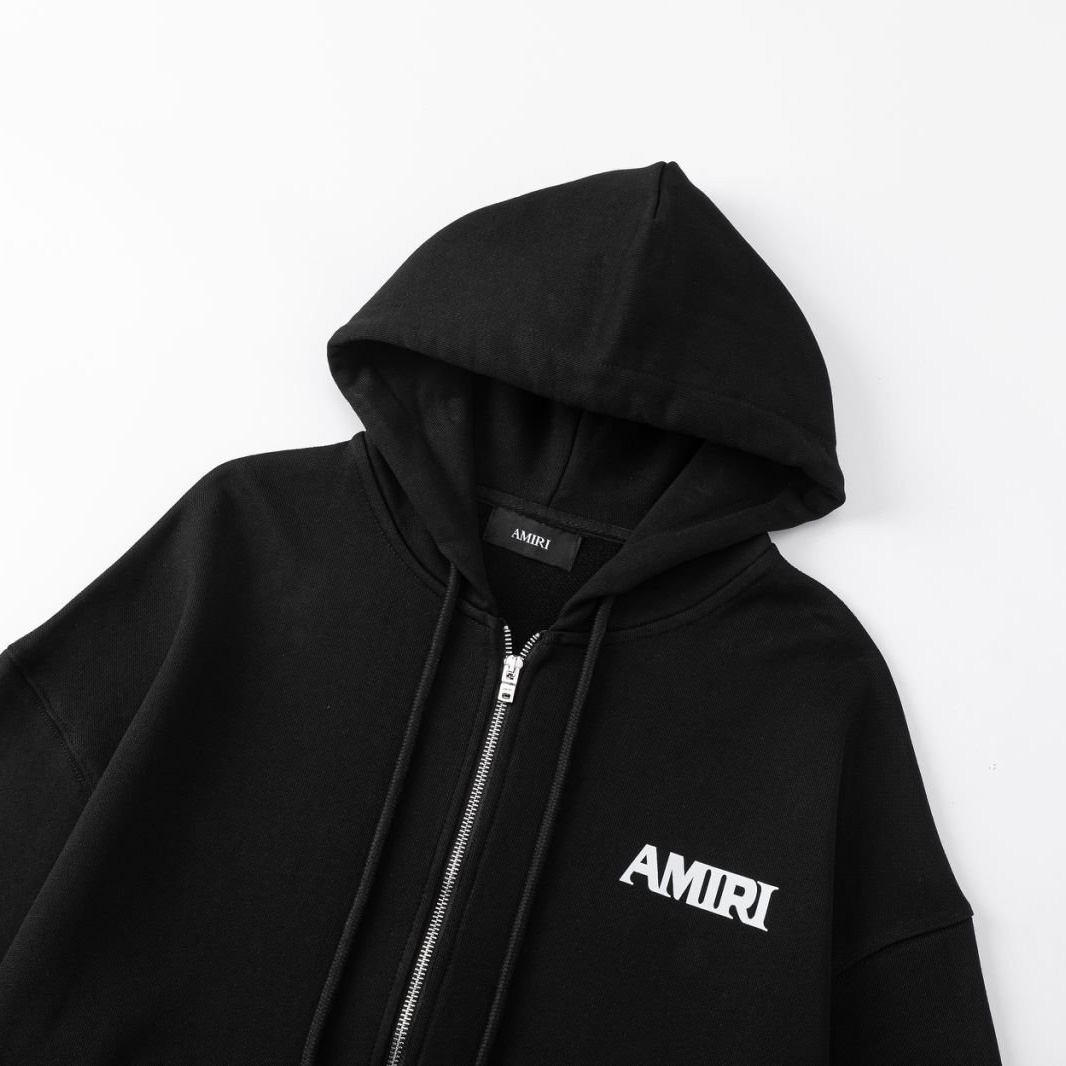 Amiri Black Relaxed Zip-Up Hoodie - DesignerGu