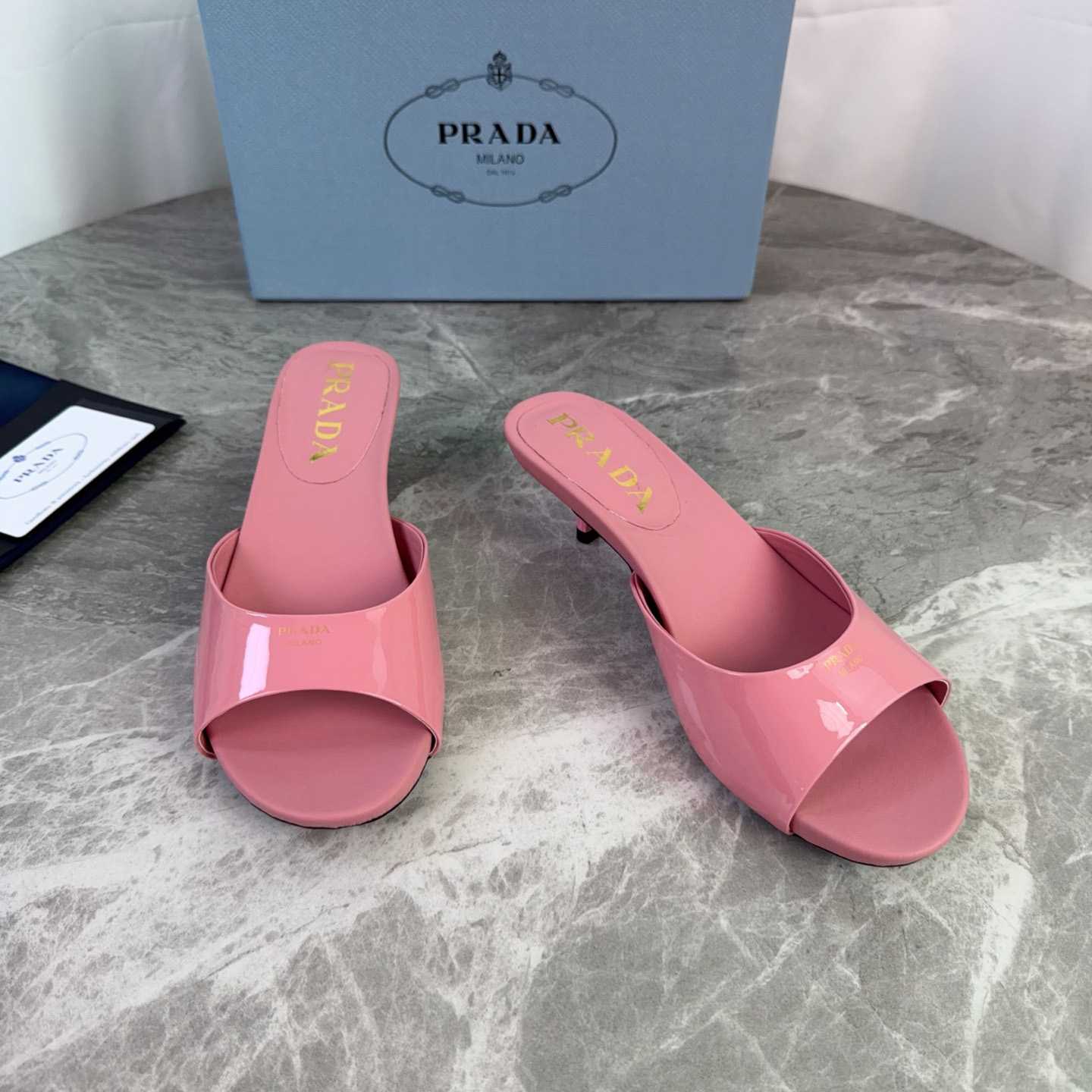 Prada Patent Leather Kitten Heel Sandals - DesignerGu