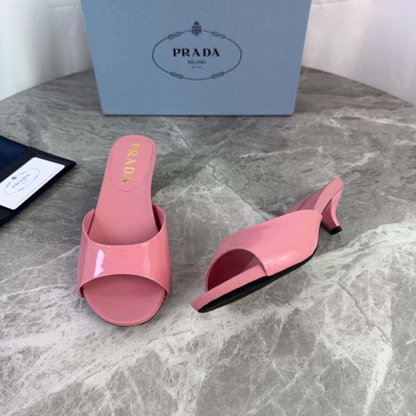 Prada Patent Leather Kitten Heel Sandals - DesignerGu