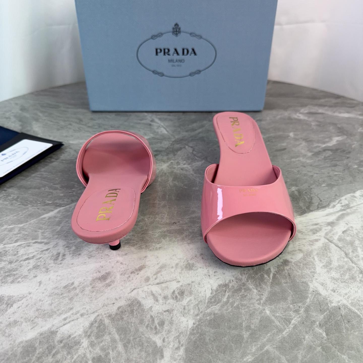 Prada Patent Leather Kitten Heel Sandals - DesignerGu