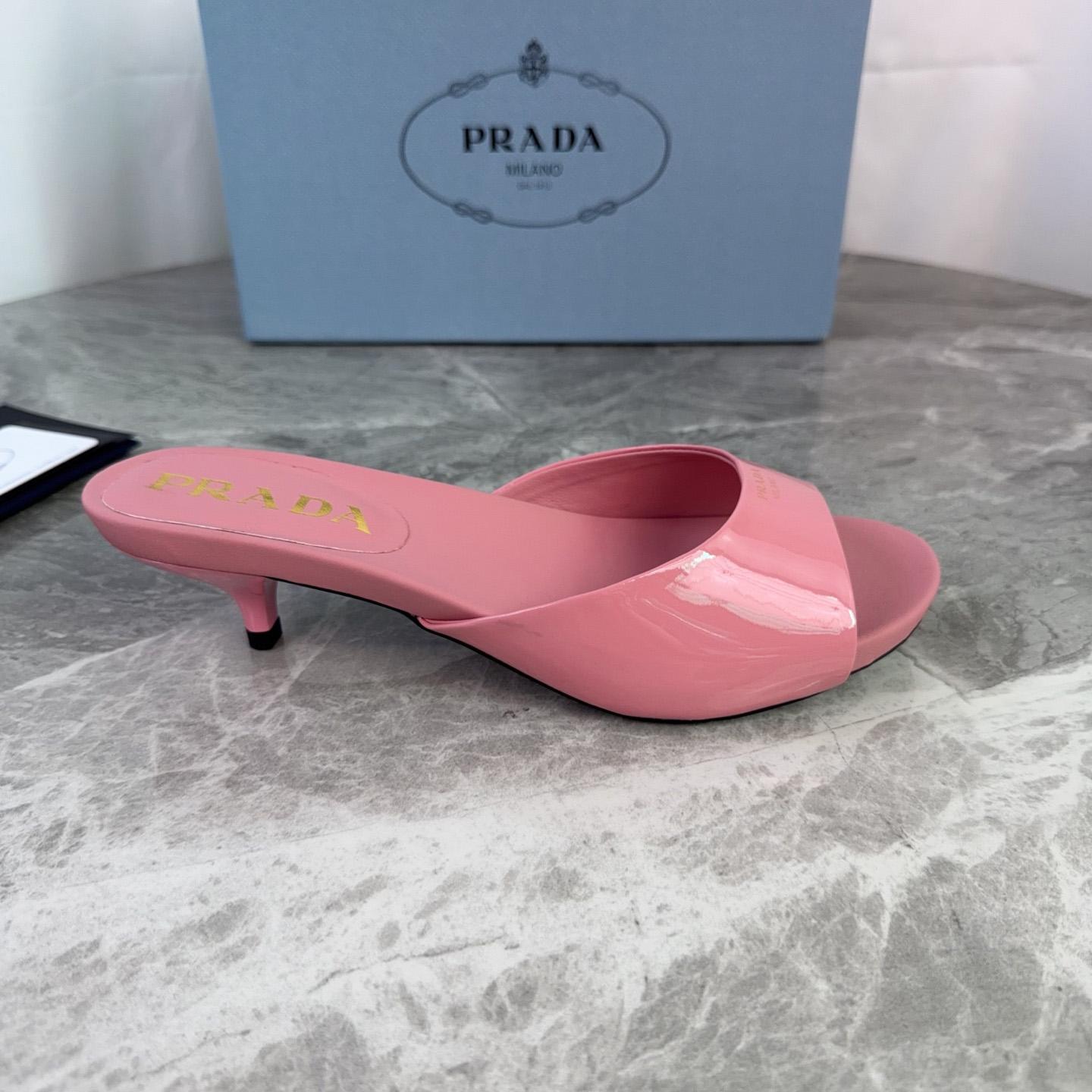 Prada Patent Leather Kitten Heel Sandals - DesignerGu