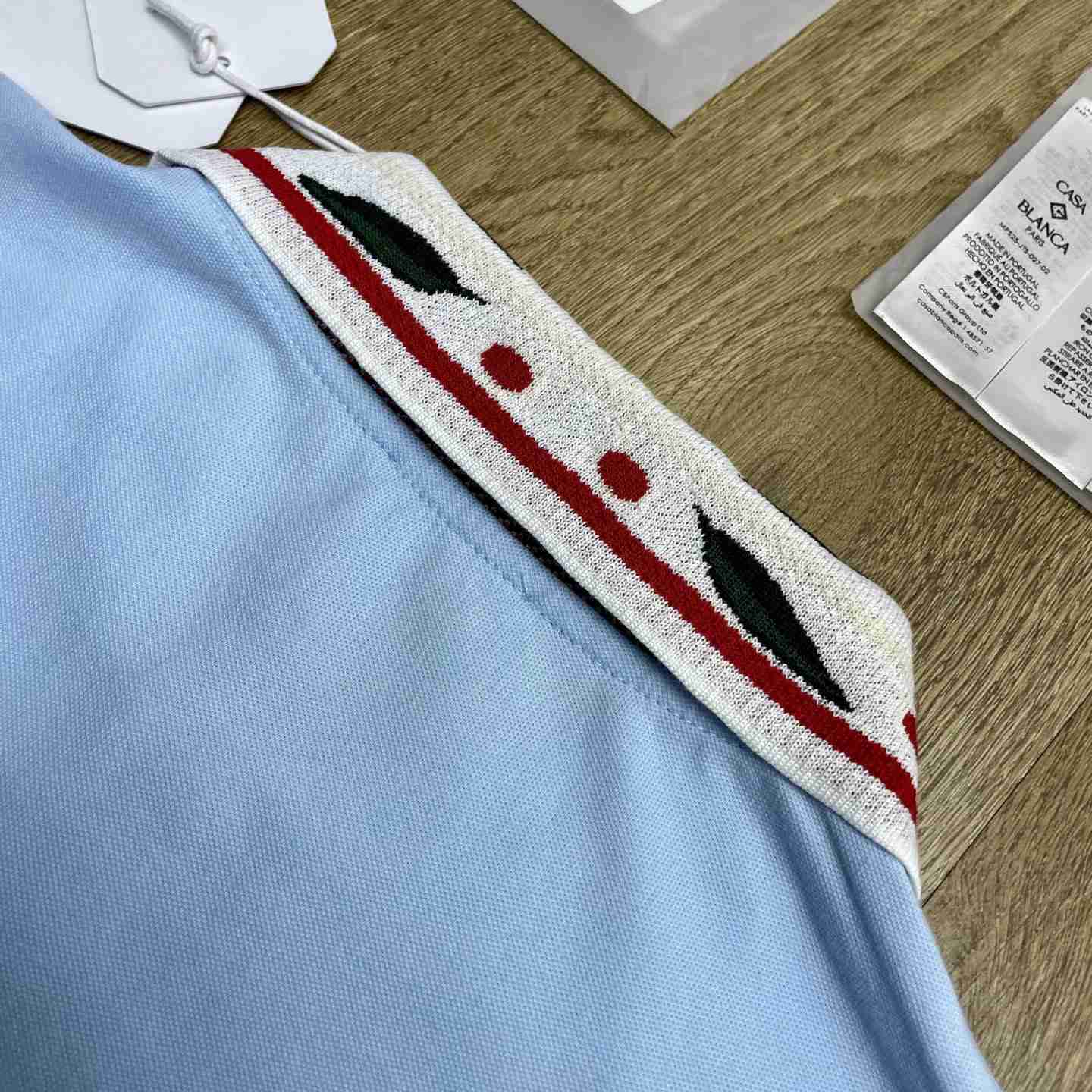 Casablanca Pale Blue Laurel Pique Short Sleeve Polo Shirt C1173 - DesignerGu