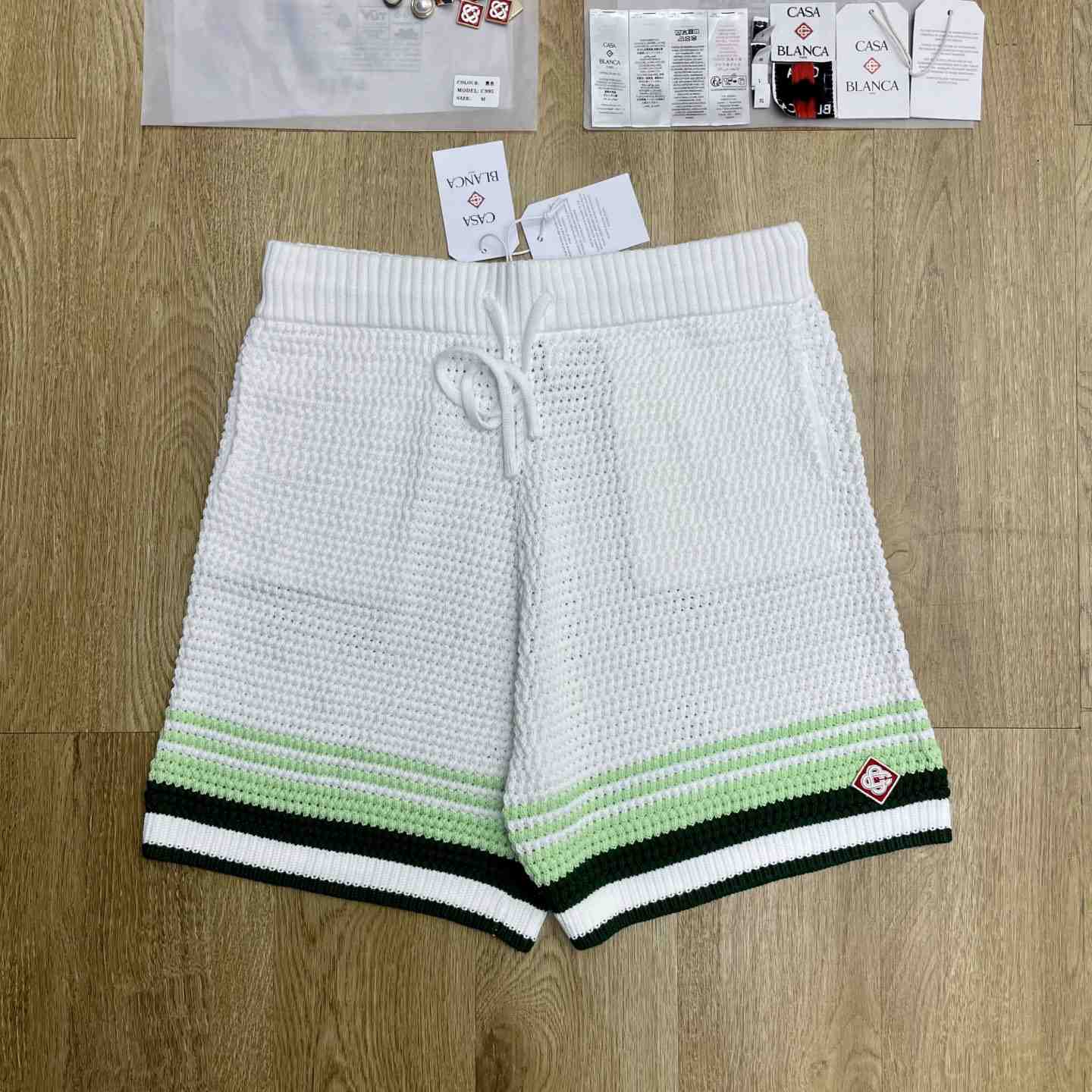 Casablanca Green & White Tennis Stripe Crochet Shorts D0207 - DesignerGu