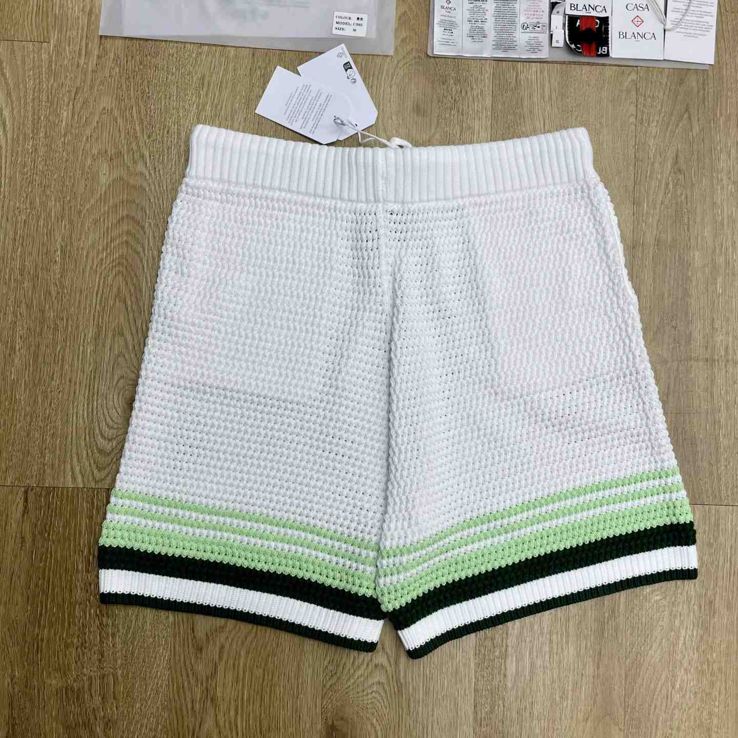 Casablanca Green & White Tennis Stripe Crochet Shorts D0207 - DesignerGu