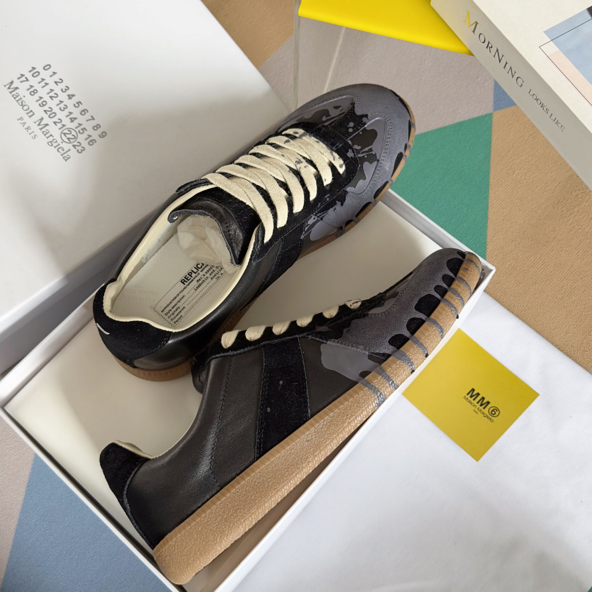 Maison Margiela Replica Paint Leather Sneakers - DesignerGu