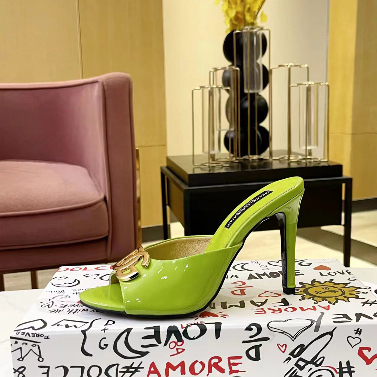 Dolce & Gabbana Patent Leather Mules With DG Logo - DesignerGu