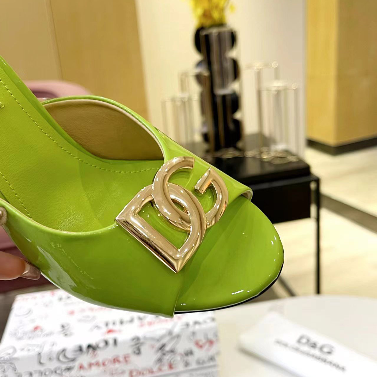 Dolce & Gabbana Patent Leather Mules With DG Logo - DesignerGu