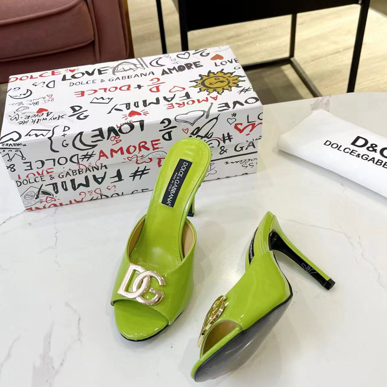 Dolce & Gabbana Patent Leather Mules With DG Logo - DesignerGu