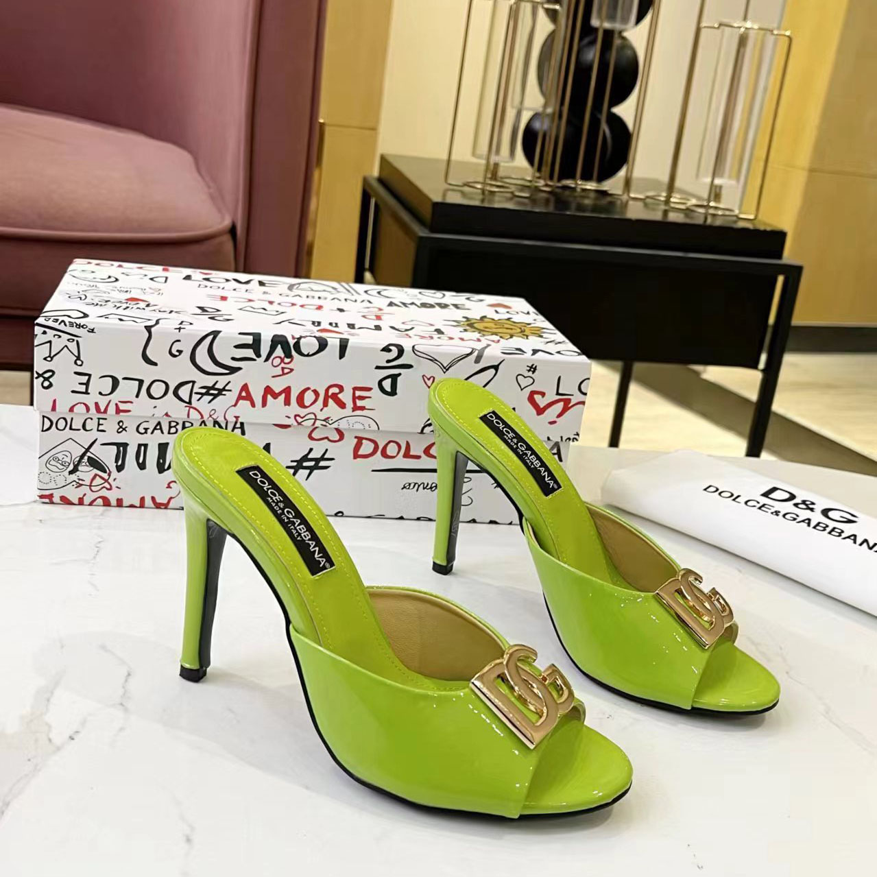 Dolce & Gabbana Patent Leather Mules With DG Logo - DesignerGu