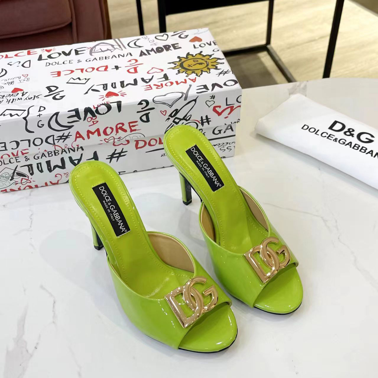 Dolce & Gabbana Patent Leather Mules With DG Logo - DesignerGu