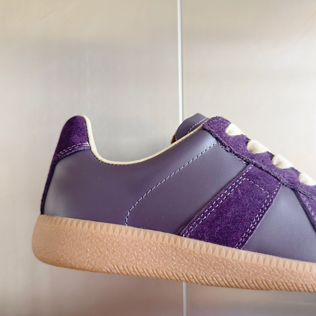 Maison Margiela Replica Leather and Suede Sneakers - Burgundy - DesignerGu
