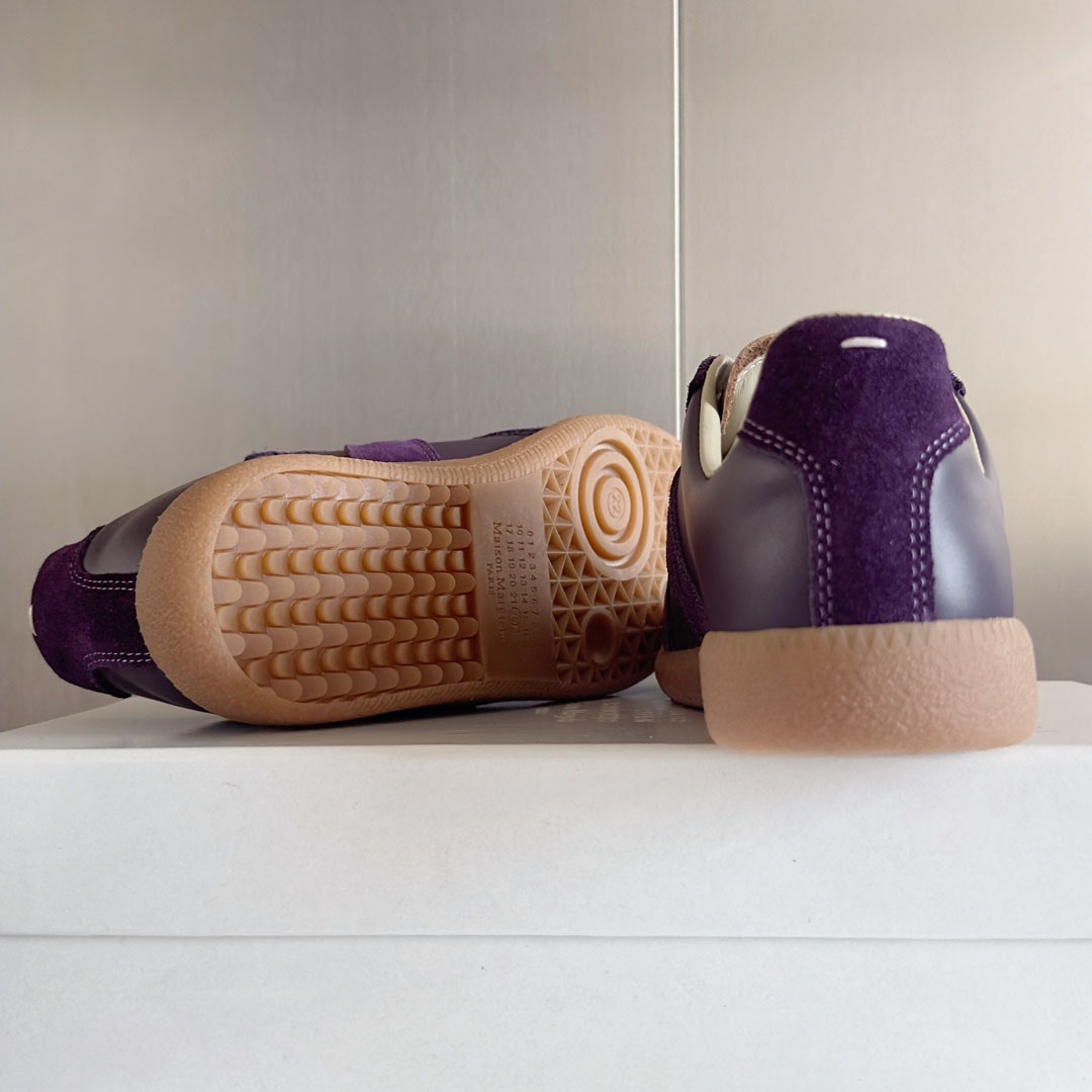 Maison Margiela Replica Leather and Suede Sneakers - Burgundy - DesignerGu