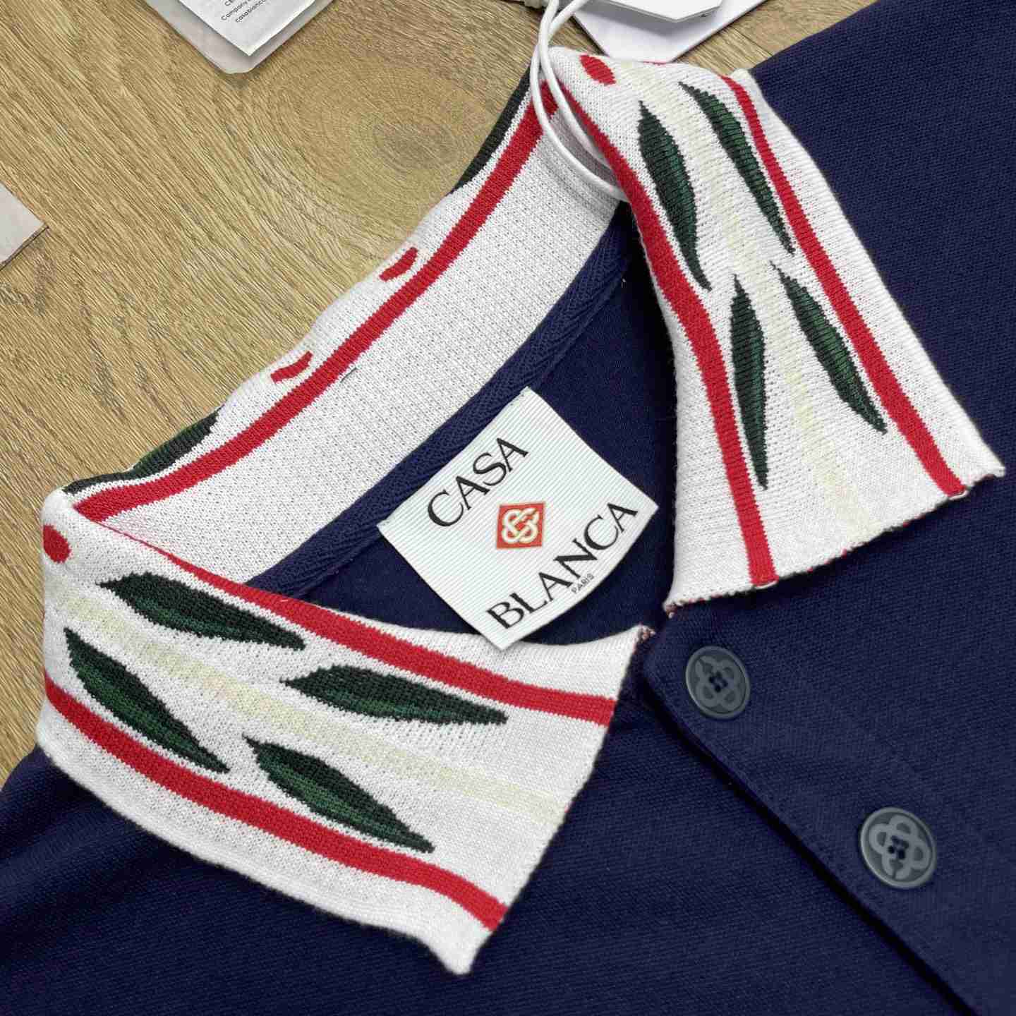 Casablanca Navy Laurel Pique Short Sleeve Polo Shirt C1174 - DesignerGu
