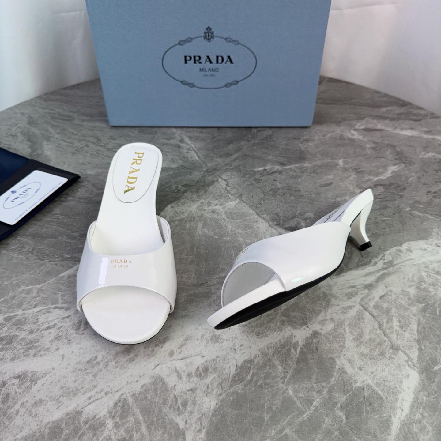 Prada Patent Leather Kitten Heel Sandals - DesignerGu