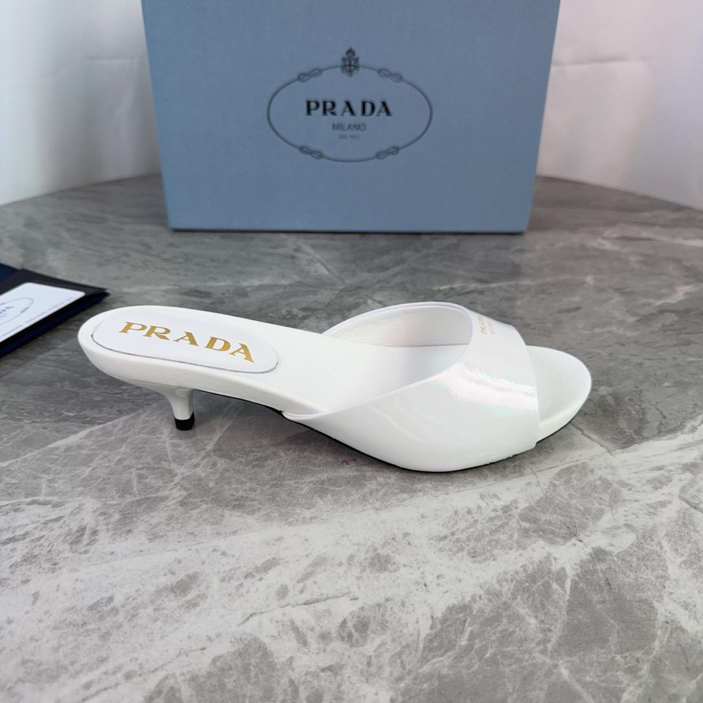Prada Patent Leather Kitten Heel Sandals - DesignerGu