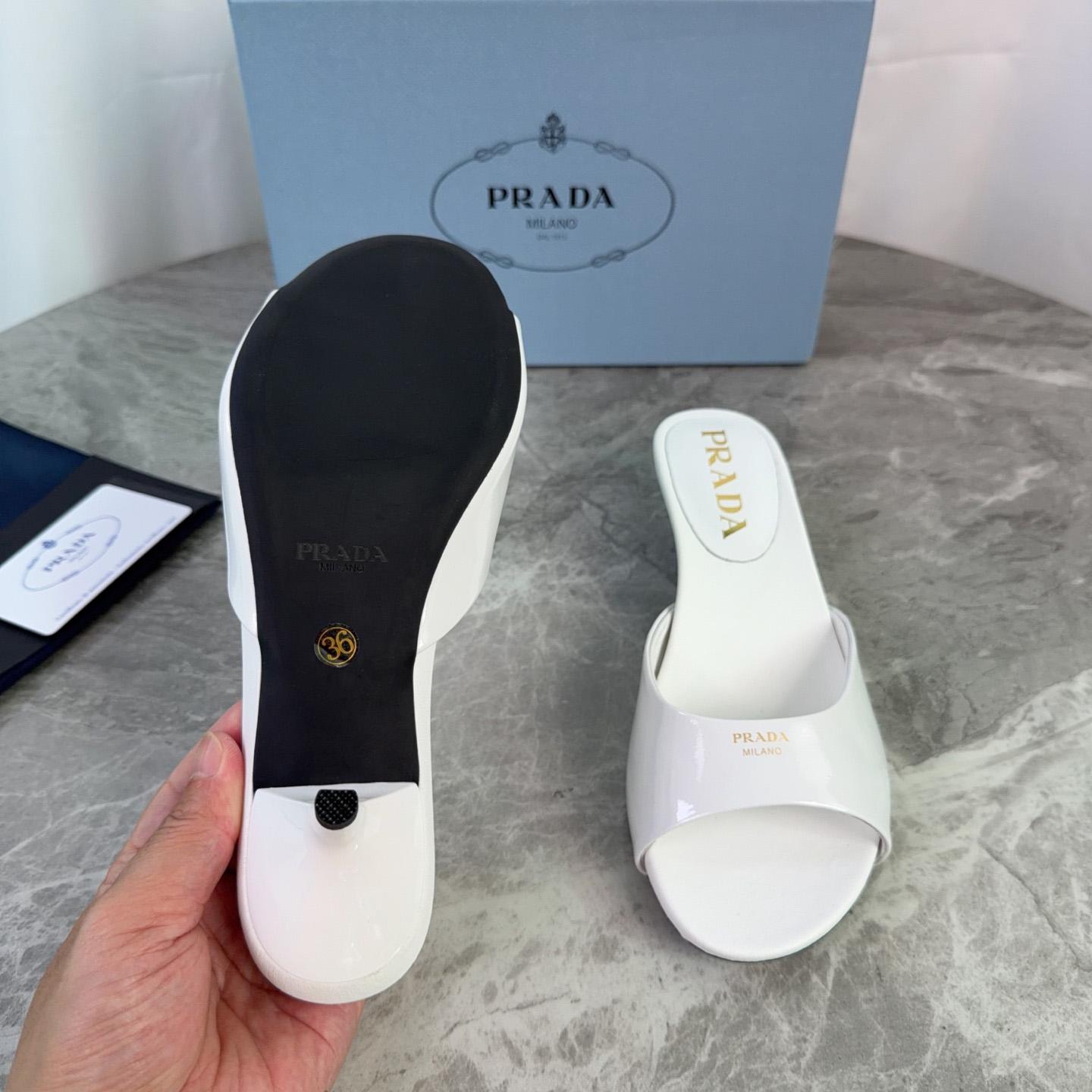 Prada Patent Leather Kitten Heel Sandals - DesignerGu