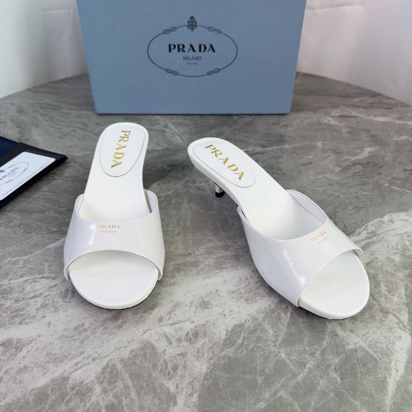Prada Patent Leather Kitten Heel Sandals - DesignerGu