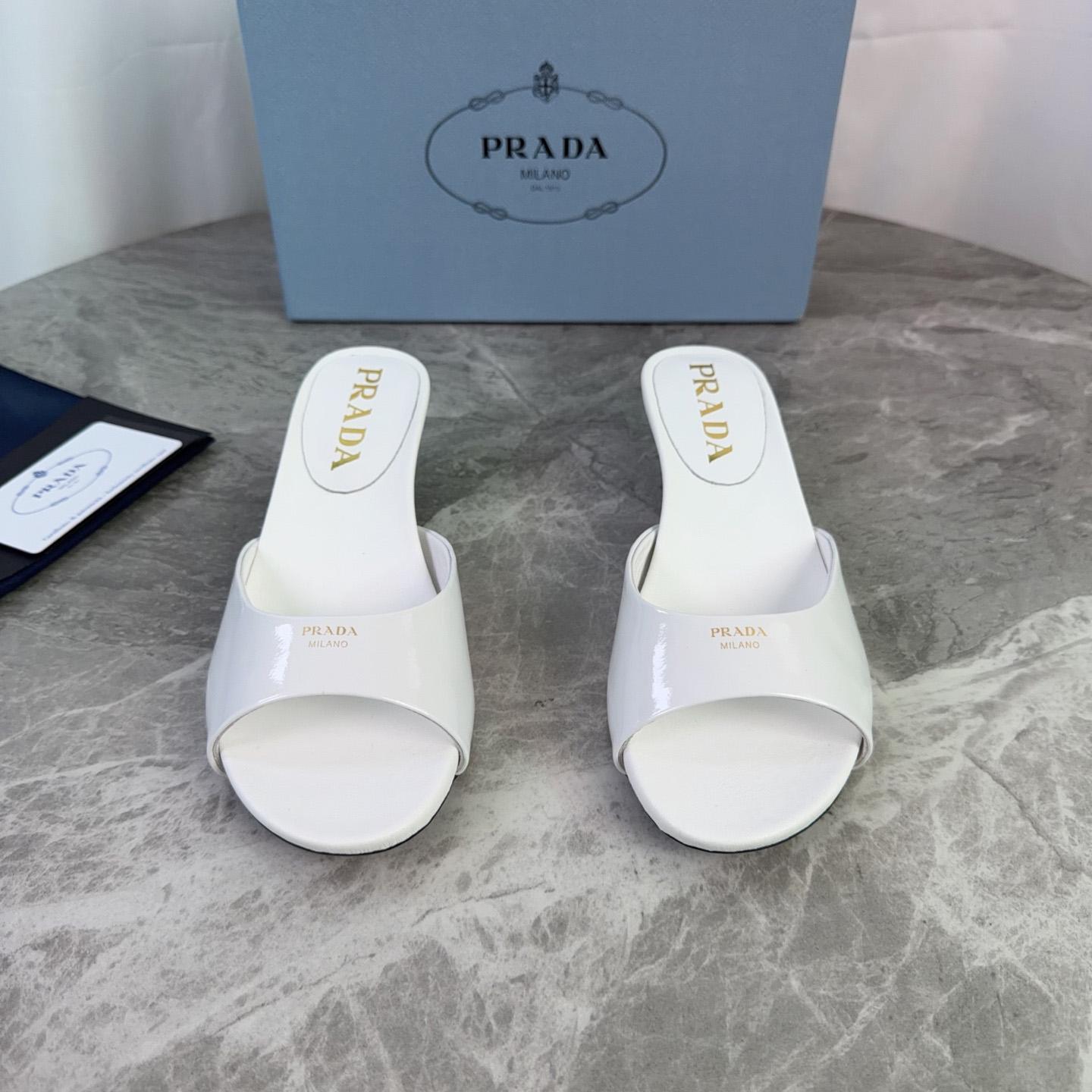 Prada Patent Leather Kitten Heel Sandals - DesignerGu