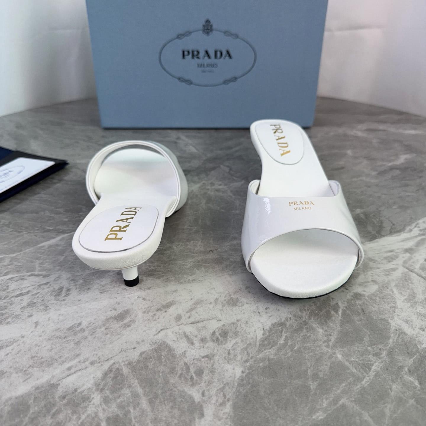 Prada Patent Leather Kitten Heel Sandals - DesignerGu